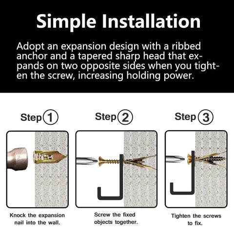 Installation steps for Self Drilling Drywall Anchors Kit With Screws For Hollow Walls No Drill Required Wall Hanging Set