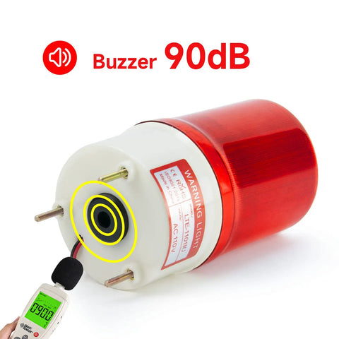 Heavy Duty Rotating Warning Light With Punchy 90Db Buzzer Red Industrial Beacon Alarm For Real Jobsites And Rig Gear 110V Ac Revolving Siren Flasher With Bolt Down Mount