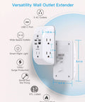 Diagram of 10 In 1 Outlet Extender With Night Light And USB Charger Surge Protector, showing dimensions and features.