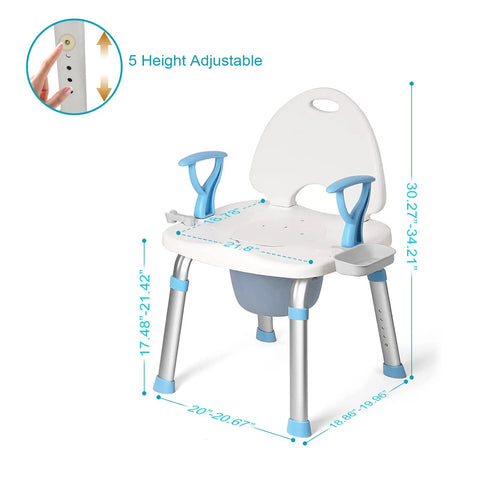 2 In 1 Shower Chair With Commode Bath Bench Inside Shower With Back And Arms Heavy Duty 450lbs Capacity Senior And Disabled Bath Seat