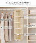 Vertical Hanging Closet Shelf Organizer Multi Tier Open Compartments Hella Efficient Linen Sock Towel Storage No Drilling Needed Super Easy Access To Maximize Closet Height with breathable cotton linen blend.