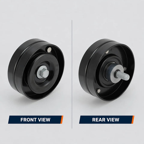 High Impact Drive Belt Idler Pulley For Mini Cooper 2002 2007 With 1.6L Engine 4 Cyl Serpentine Belt Guide Tensioner Part 11288625983 11280946004 36168 shown from front and rear views.