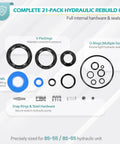 Super Seal Repair Kit For Bishamon BS-55 And BS-65 Manual Pallet Jack Hydraulic Unit Rebuild Seals, O Rings, Gaskets And Hardware Replacement Kit with components shown