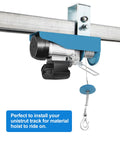4.75 Foot Strut Channel Trolley Track Kit With One And Five Eighths Inch Wheel Trolley 12 Gauge Steel with hoist system