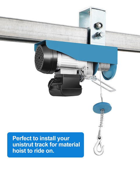4.75 Foot Strut Channel Trolley Track Kit With One And Five Eighths Inch Wheel Trolley 12 Gauge Steel with hoist system