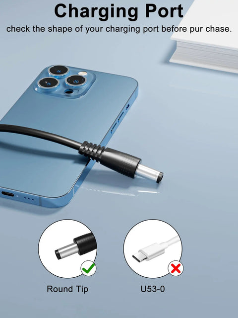 9V AC Power Adapter Charger with round tip for DM7X Drum Module, showing compatibility with charging port on blue device