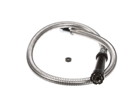 44 Inch Flex Stainless Steel Hose With Black Handle, Heavy Duty Flexible Water Sprayer Line for commercial kitchens, coiled view