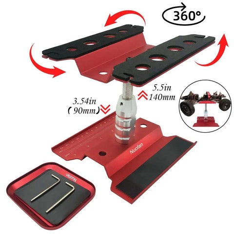 Aluminum RC Car Repair Stand With 360 Degree Rotation, Pro Grade Build, Adjustable Height 112mm to 168mm, Screw Tray And Anti Slip Feet