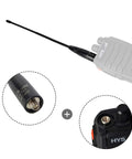 SMA Female Dual Band Ham Radio Antenna NA 701 For Baofeng Handheld Walkie Talkies, close-up of antenna connector and base.