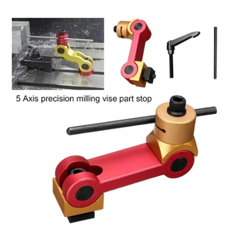 Solid Adjustable Cnc Mill Workpiece Positioner Locator Tool Precision Angle Stop Block in red and gold, designed for milling applications.