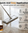 Hassle Free Wood Floor Restorer And Hardwood Scratch Repair Slicks Up Dull Surfaces Without Sanding Quick Revitalizer For Smooth Flooring And Wooden Furniture A No Sweat Quick Fix in use with mop on wood floor.
