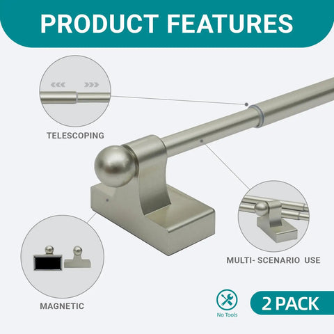 Adjustable Magnetic Rods For Metal Appliances Doors And Windows No Drill Easy Mount 9 To 28 Inch Extendable Towel Bar 2 Pack Multi Use Champagne Finish