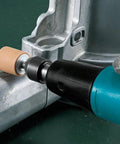 Heavy Hitter Quarter Inch Compact Die Grinder 28000 Rpm High Speed Rotary Tool shaping metal with a sanding drum attachment.