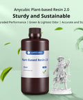 405 Nm Plant Derived Photopolymer Resin For Lcd And Dlp 3D Printers Low Odor Grey Formula with clear bottle and miniature statue.