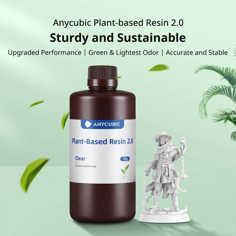 405 Nm Plant Derived Photopolymer Resin For Lcd And Dlp 3D Printers Low Odor Grey Formula with clear bottle and miniature statue.