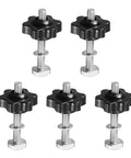 T Track Bolts Knob Kit Five Piece Pro Grade Set M5 x 40mm Bolts With Washers And Six Star Knobs Nuts For Woodworking Jigs And Fixtures Durable Stainless Steel Silver Black Finish, five bolts with black knobs
