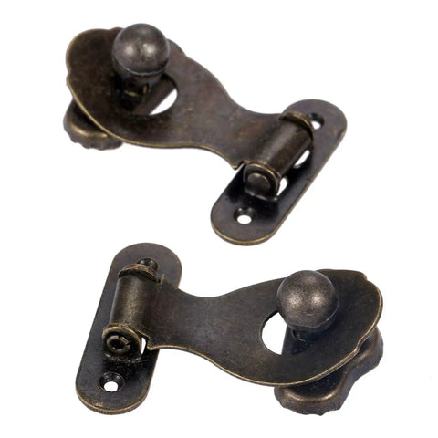 Old-School Antique Metal Hasp Lock Set Of 2 For Jewelry Boxes And Wooden Boxes, Retro Iron Box Hardware, 35x46mm Padlock Clasps
