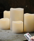Outdoor IP44 Weatherproof 4x6 Inch Warm White LED Flameless Pillar Candles Set Of 2 With Remote And Timer Resin No Melt Design