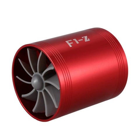 Double Turbine Car Air Intake Fan System For Faster Gas Mileage And Turbo Boost, Red Metal Turbo Charger Style Intake
