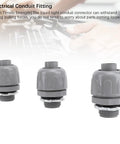 Battle Tough 10 Pack 1 Inch NPT Liquid Tight Conduit Connectors Heavy Duty Nylon Electrical Fittings, gray connectors.