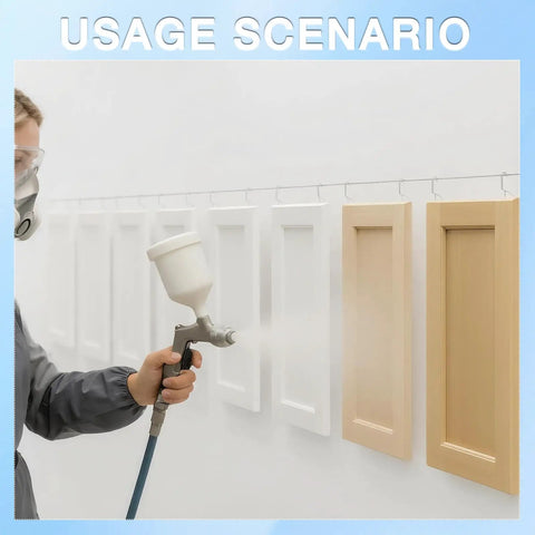 Person spray painting cabinet doors hanging on 80 Pack Cabinet Door Painting Hangers In Stainless Steel No Drill Metal Hooks
