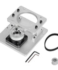 Heavy Duty Hollow Rotary Actuator Platform With Simple Belt Tension Setup And Laser Sharp Angular Positioning For 86 Stepper Motor Knockout Aluminum Build components on a gray background.