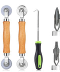 Three In One Screen Repair Kit with nylon roller, steel roller, and removal hook for installing window and door mesh spline tool.