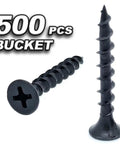 Heavy Duty Boss Grade Drywall Screws 500 Pack Coarse Thread Phillips Drive Bugle Head Black Phosphate screws in bucket