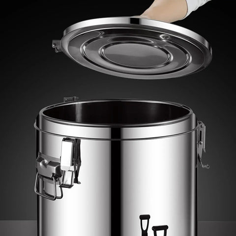 Large Capacity 304 Stainless Steel Storage Containers 100 Liter Dry Food Canisters open lid showing interior for fresh storage.