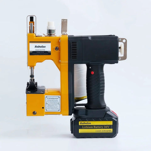 Heavy Duty Portable Bag Sealing And Stitching Machine For Woven Bags, Nonwoven Fabrics And Leather - Cordless 36V Battery Pack, The Go-To On-The-Go Packing Tool For Warehouse And Farm, Yellow shown with 36V battery