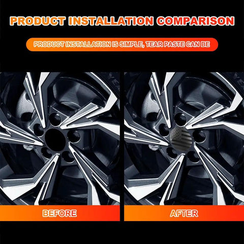 Before and after installation of American Flag Wheel Center Caps 4 Pack For Cars 56mm Hub Caps Covers Waterproof And Rustproof Aluminum