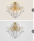 Crystal Chandelier Flush Mount Ceiling Light With Sparkling Glass Crystals Glam Gold Finish Modern Fixture On and Off