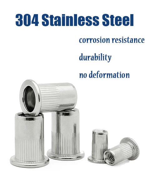 304 stainless steel rivet nuts showing corrosion resistance and durability from Stainless Steel Rivet Nut Assortment Kit With 505 Pieces