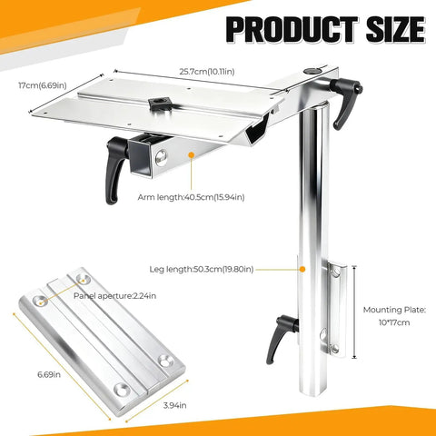 No Sweat Height Adjustable Table Legs Featuring 360 Degree Swiveling Aluminum Base with size details and mounting specifications.