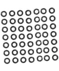 Wave Washer Set 500 Pieces Spring Steel Assortment For Tight Load Applications Compression Lock Washers To Prevent Loosening And Cut Friction In Auto Plumbing Machinery And Mechanical Assemblies. black wave washers arranged in rows
