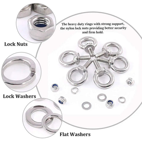 304 Stainless Steel M5 Eyebolts Set With Lock Nuts Lock Washers And Flat Washers 36 Pieces For Lifting And Machinery Use Built Tough