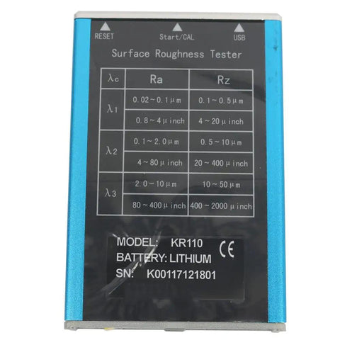 Handheld Surface Roughness Tester And Profilometer With USB Data Output Real Time Monitoring For Quick Roughness Readouts Ra 0.05 To 15.0 Um Rz 0.1 To 50 Um USB Interface Pro Grade Build shown with measurement table and model information.