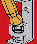 Long Reach Balldriver Screwdriver Set Of Eight With ProGuard Finish, showing 25-degree angle entry into hex socket in red background.
