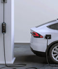 Portable Ev Charger Type 2 To Nema 515 Plug 16 Amp 110 Vac With 16 Foot Cable Ip65 Rated connected to a white electric vehicle.