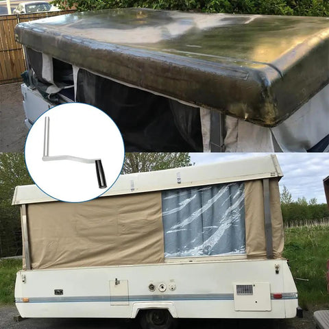 Crank Handle For Coleman Fleetwood Pop Up Camper With Rotatable Plastic Grip Durable Iron Construction Replacement Tool Four And A Quarter Inch Length Easily Opens Tent Camper Trailer shown with pop up camper