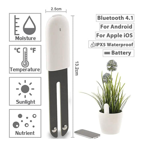 4 In 1 Soil Moisture Meter Plant Water Monitor With Bluetooth For Indoor Plants, 13.2cm sensor in pot