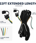 Ultimate 22 Foot 4 Pin 5 Wire Trailer Wiring Harness With Waterproof Connectors And Nylon Sleeve For Boats ATVs Trailers Easy Install Brake Lights Turn Signals, 22 ft