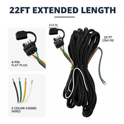 Ultimate 22 Foot 4 Pin 5 Wire Trailer Wiring Harness With Waterproof Connectors And Nylon Sleeve For Boats ATVs Trailers Easy Install Brake Lights Turn Signals, 22 ft