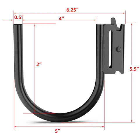 4 Pack Heavy Duty E Track J Hooks For Trailers And Garages, 5 Inch Steel J Hooks, E Track Accessory, side view with dimensions