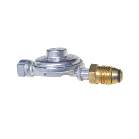 Propane Low Pressure Regulator With Three Eighths Inch Female Pipe Thread And POL Fitting For Backyard BBQ Grills And Low Pressure Appliances Multicolored Finish Up To 75,000 BTU And Eleven Inch Water Column, side view