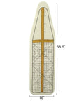Deluxe Ironing Board Pad And Cover With Sewing Guide Pattern Cream shown flat with measurements 18x58.5 inches
