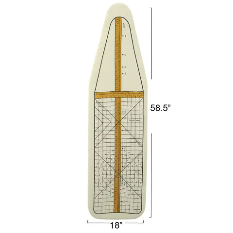 Deluxe Ironing Board Pad And Cover With Sewing Guide Pattern Cream shown flat with measurements 18x58.5 inches