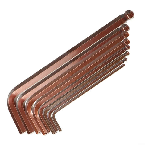 Top Notch Hex Key Wrench Set With Ball Head Ends Features Massive Range From Three To Fourteen Millimeters Perfect For Any Tough Bike, Car, Or Home Repair Job You Be Doing Without Breaking A Sweat Today. Copper alloy L-shape hex keys with ball ends
