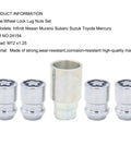 Street Tough Heavy Duty Keyed Wheel Lock Lug Nuts M12x1.25 set with a locking socket, chrome finish for Nissan Subaru SUVs and Sedans.