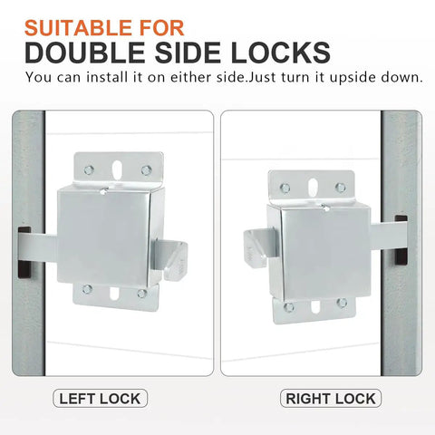 Heavy Duty Inside Garage Door Deadlock, Galvanized Steel Side Lock For Most Garage Doors, left and right side installation view